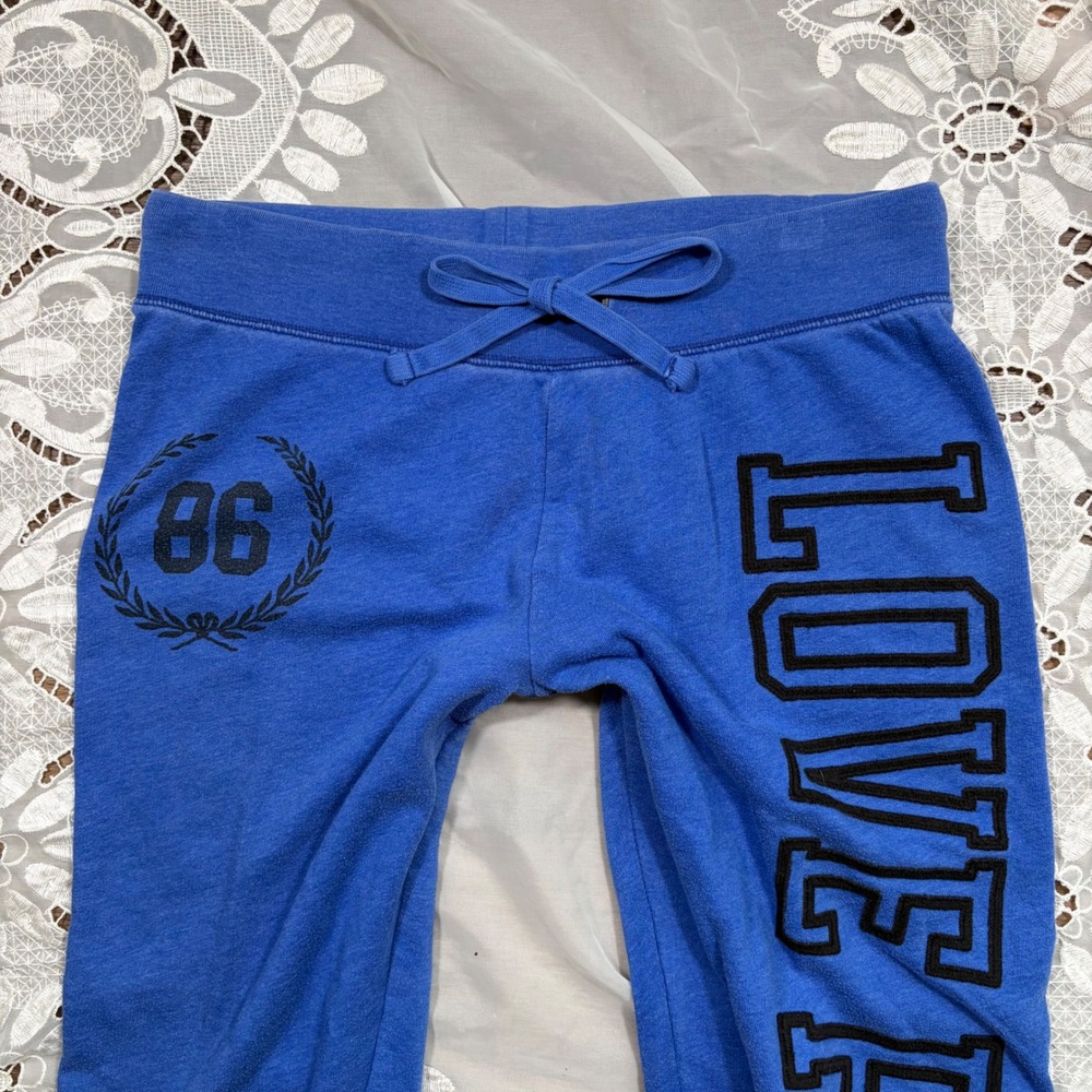 Y2K Victorias Secret PINK Blue Love Pink 86 Logo Jogger Sweatpants Medium